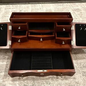 Bombay Wooden Jewelry Box Organizer in Brown with Black Interior